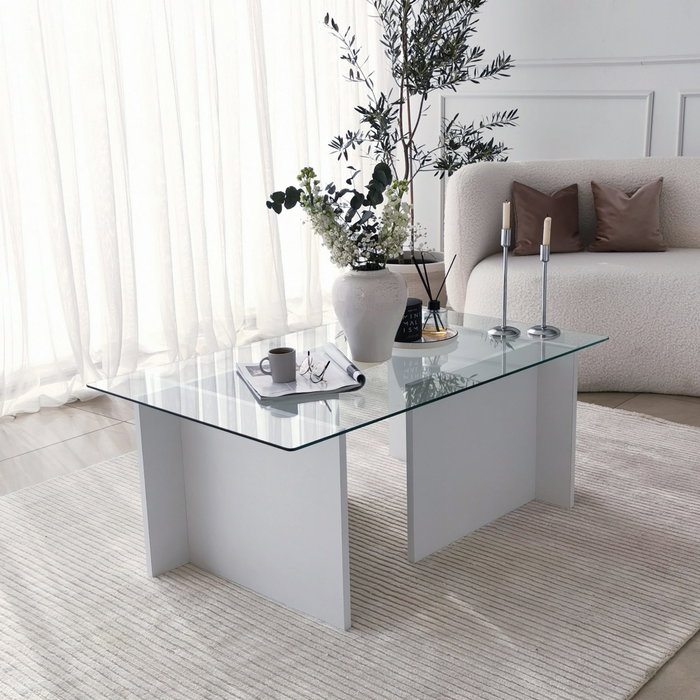 Hanah Home Escape Mesa de Centro Blanca con Cristal Templado Hanah Home Escape Mesa de Centro Blanca con Cristal Templado